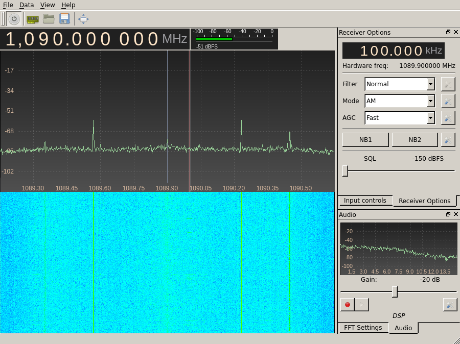 Gqrx tuned to 1090 MHz
